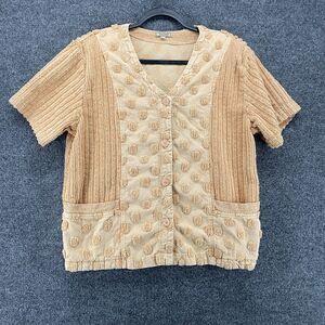 Focus Casual Life Top Womens L Beige Button Up Cottagecore Barn Prairie